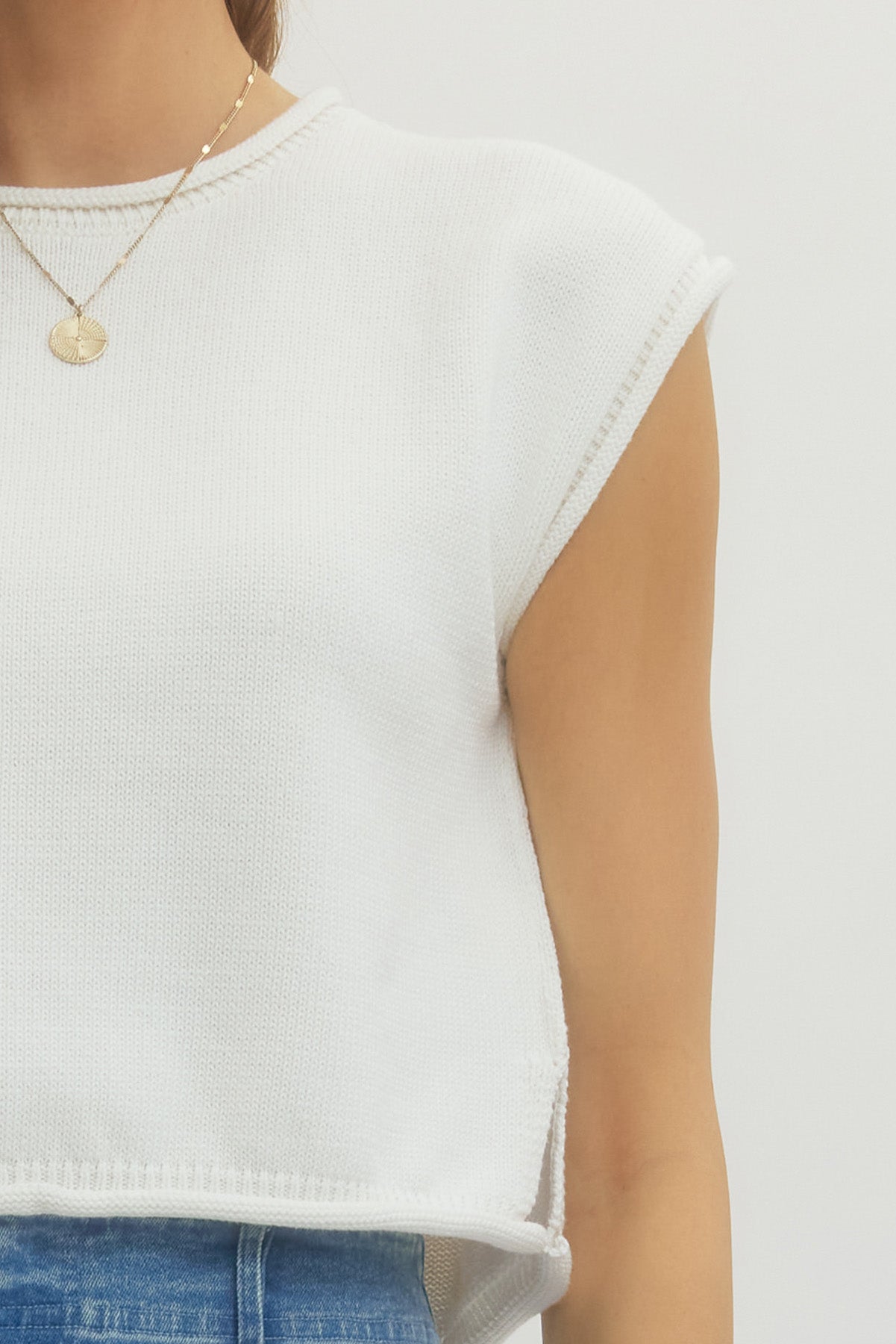 White shirt sleeve sweater