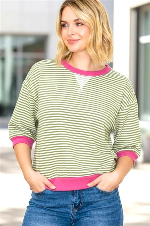 Green Pink Striped Top