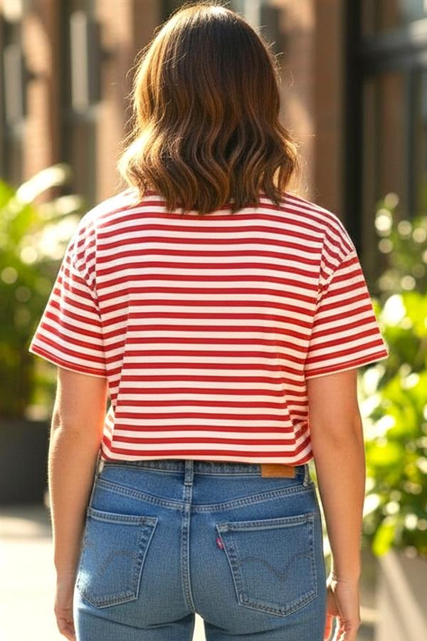 Red Terry Striped Top