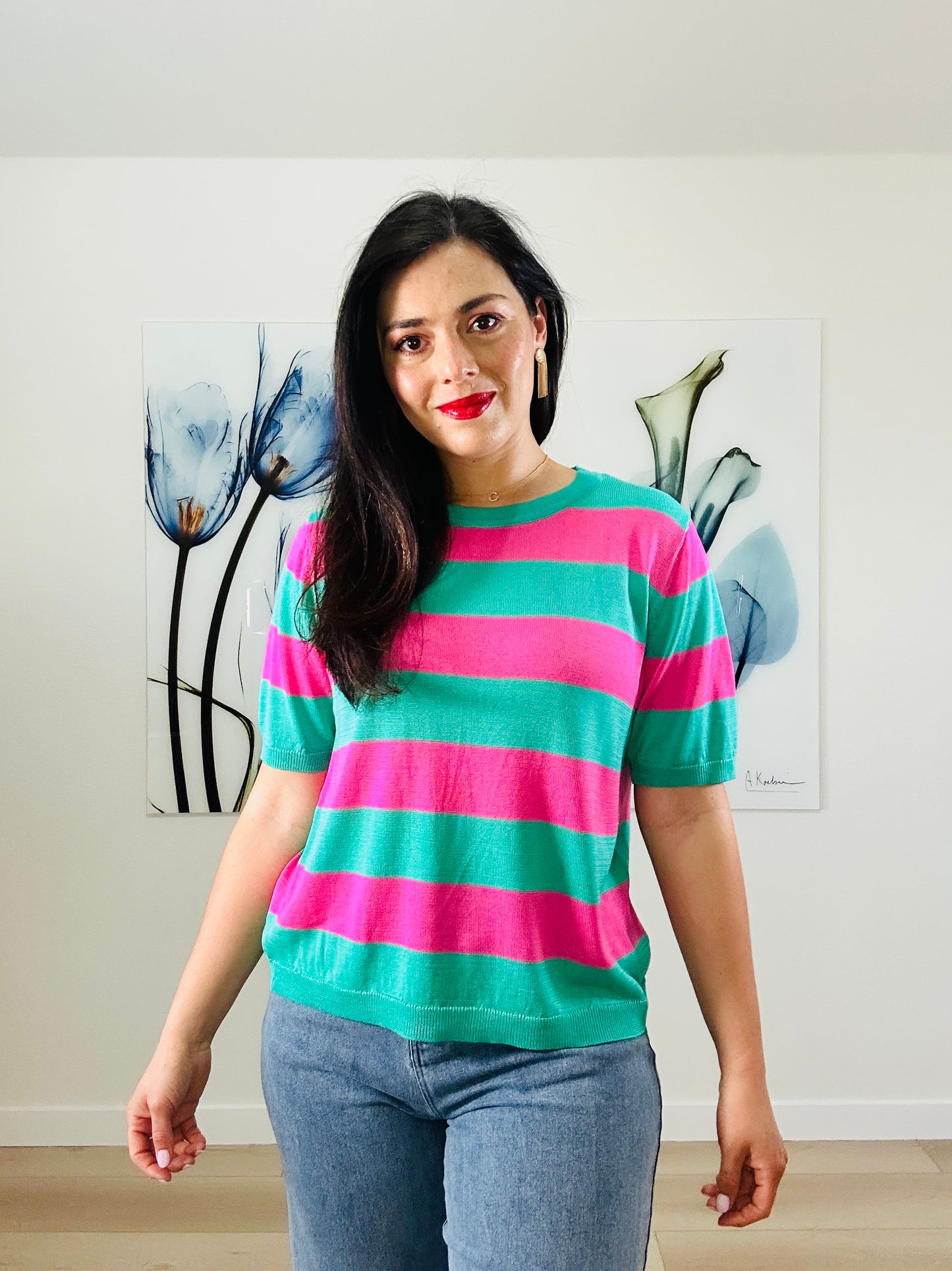 Bold Stripe Green Pink Sweater