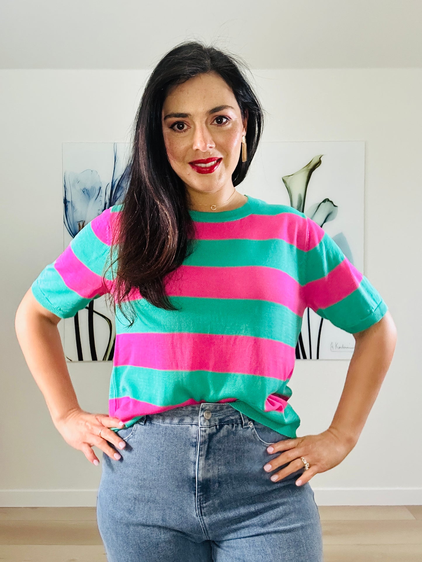 Bold Stripe Green Pink Sweater