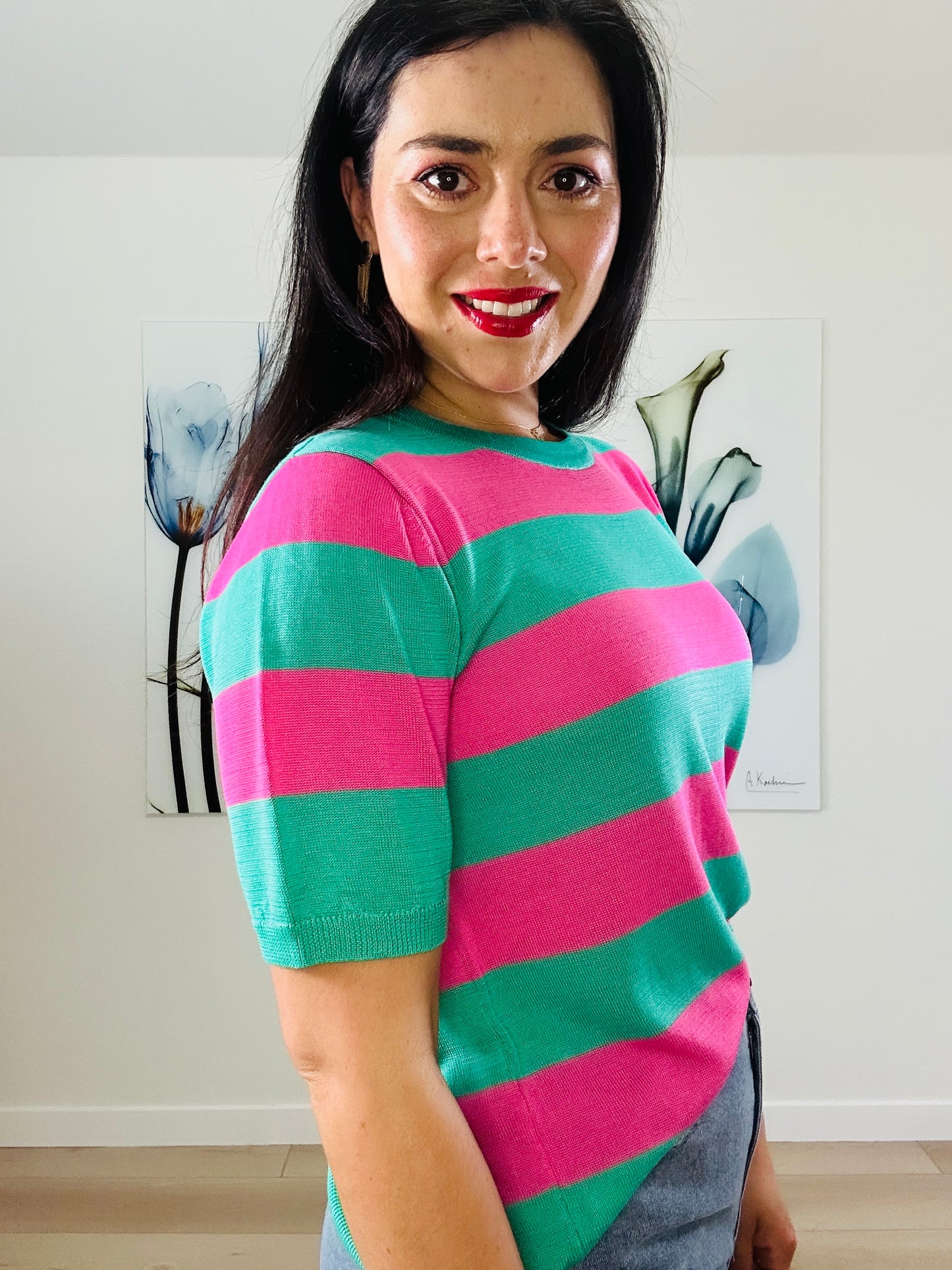 Bold Stripe Green Pink Sweater