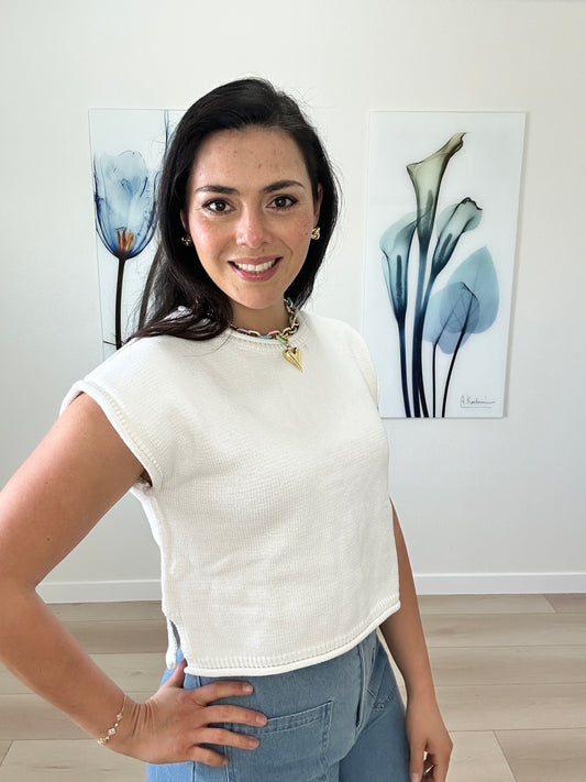 White shirt sleeve sweater