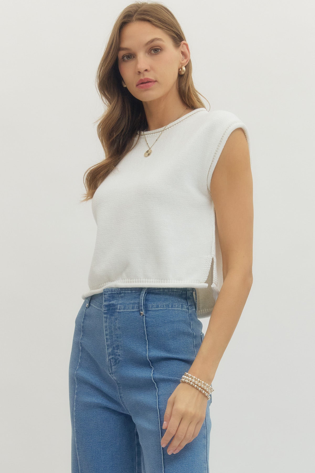 White shirt sleeve sweater