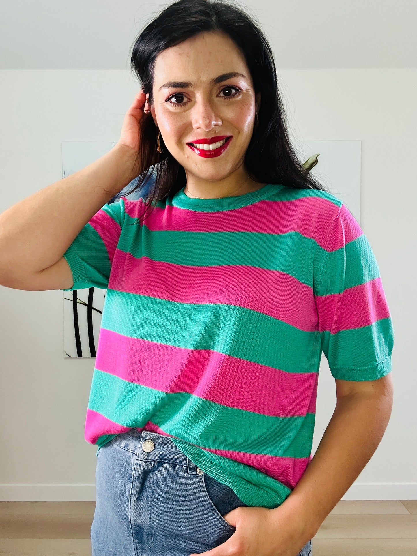 Bold Stripe Green Pink Sweater