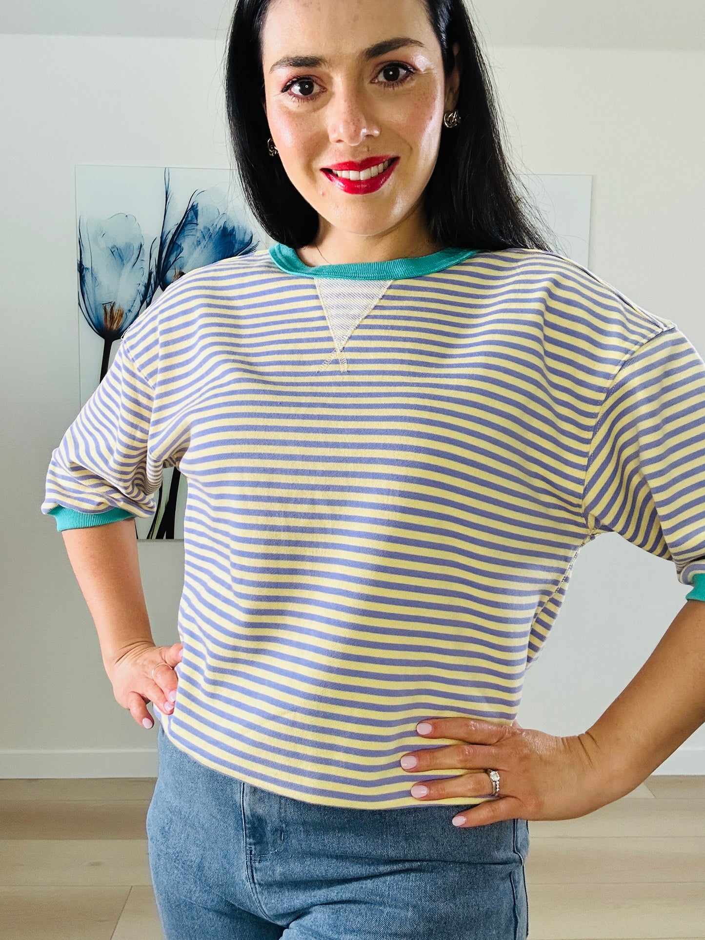 Lilac Aqua Striped Top S