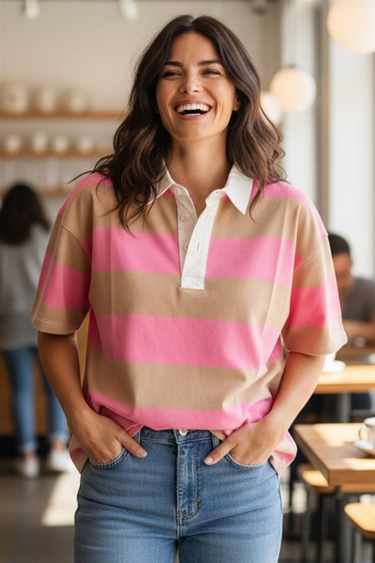 Taupe Pink Rugby Top