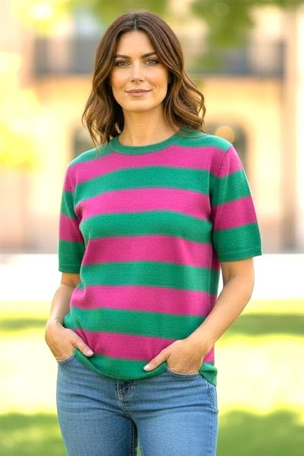 Bold Stripe Green Pink Sweater